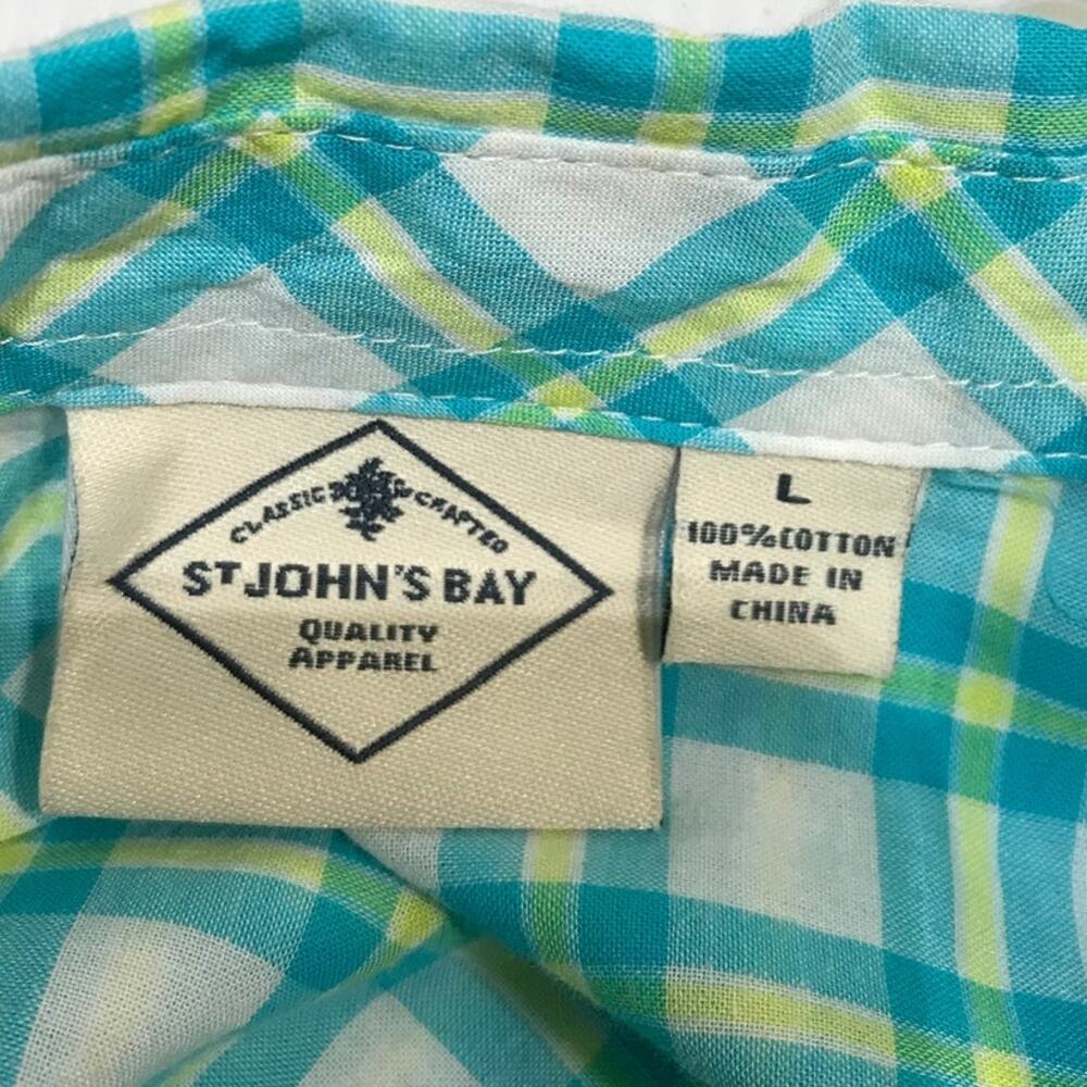 St John’s Bay Green White Plaid Semi Sheer Roll Tab Sleeves Shirt Women L - Picture 6 of 8